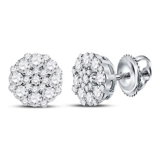 14K White Or Yellow Gold Womens Round Diamond Octagon Cluster Earrings