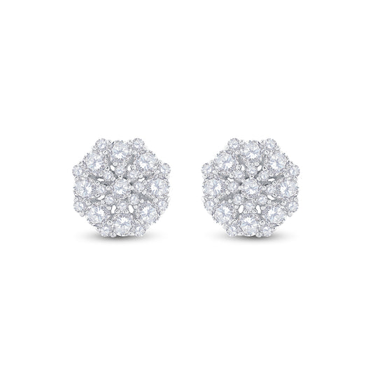 14K White Or Yellow Gold Womens Round Diamond Octagon Cluster Earrings