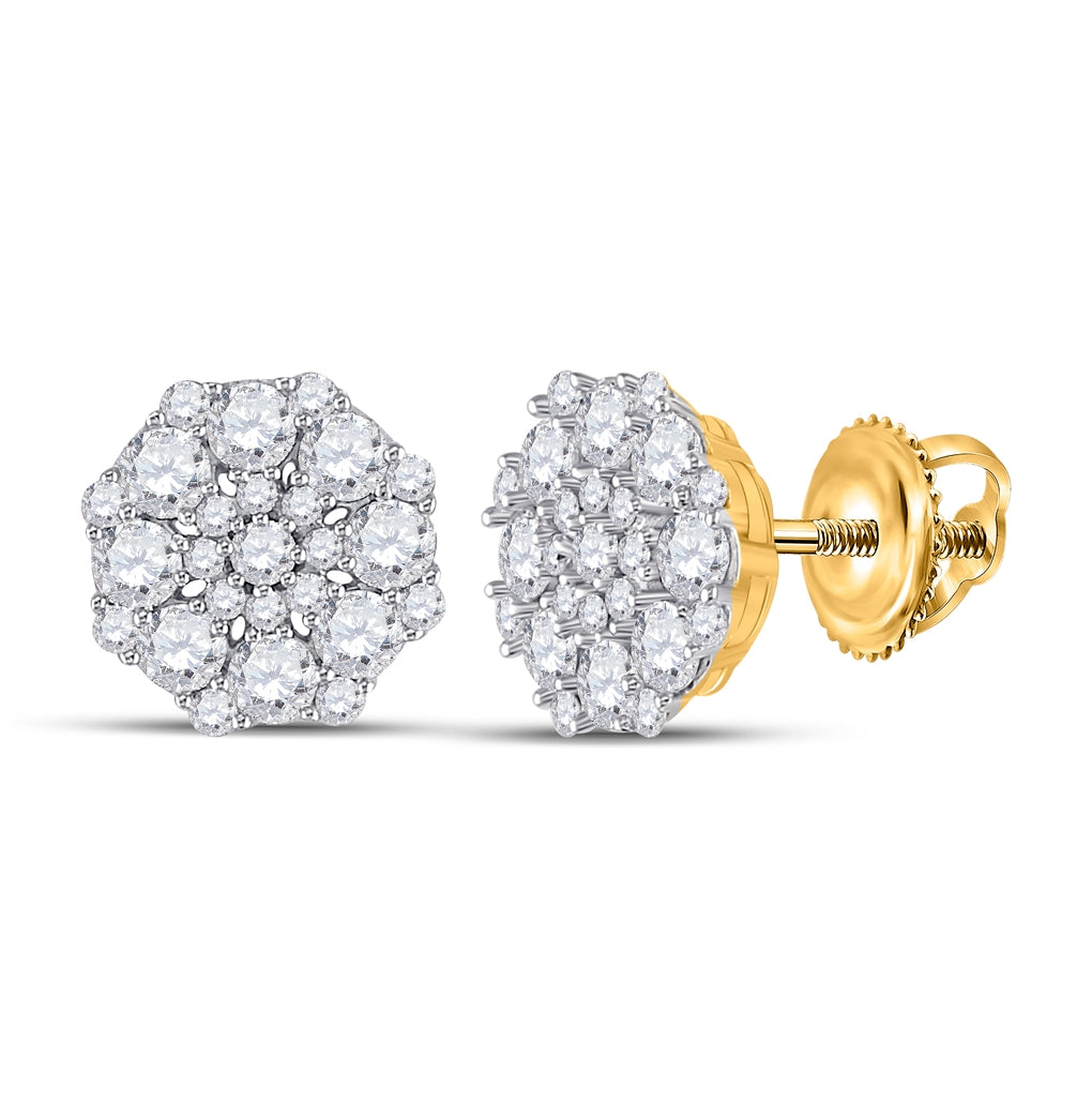 14K Yellow Gold Womens Round Diamond Octagon Cluster Earrings 1-1/4 Cttw, Length: 0.33 In, Width: 0.33 In