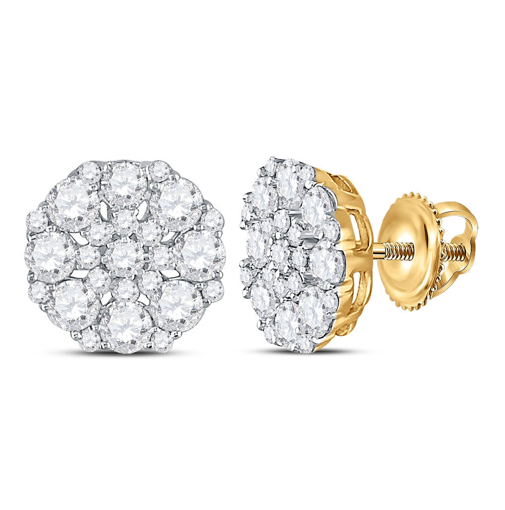 14K White Or Yellow Gold Womens Round Diamond Octagon Cluster Earrings