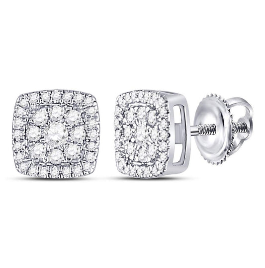 14K White Gold Womens Round Diamond Square Cluster Earrings 1/4 Cttw, Length: 0.29 In, Width: 0.29 In
