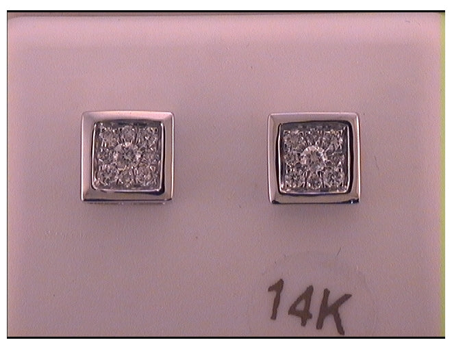 14kt White Gold Mens Round Diamond Square Earrings 1/3ctw