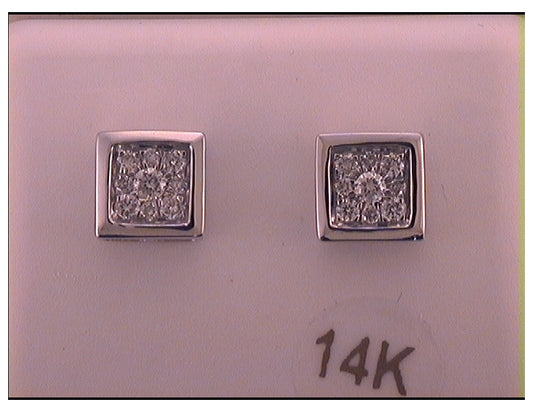 14kt White Gold Mens Round Diamond Square Earrings 1/3ctw