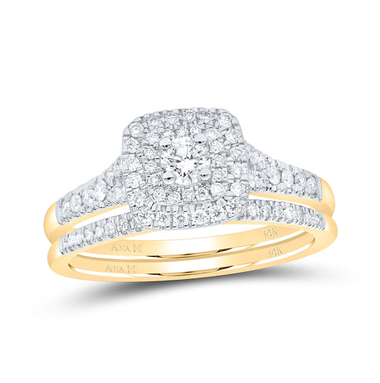 14K Yellow Gold Round Diamond Bridal Wedding Ring Band Set 1/2 Cttw, Womens Size: 5-10