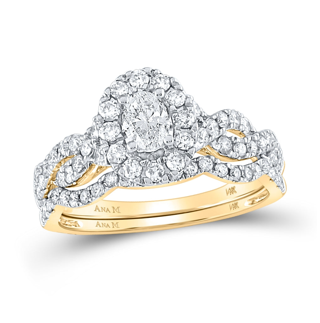 14K White Or Yellow Gold Oval Diamond Bridal Wedding Ring Band Set , Womens Size: 5-10