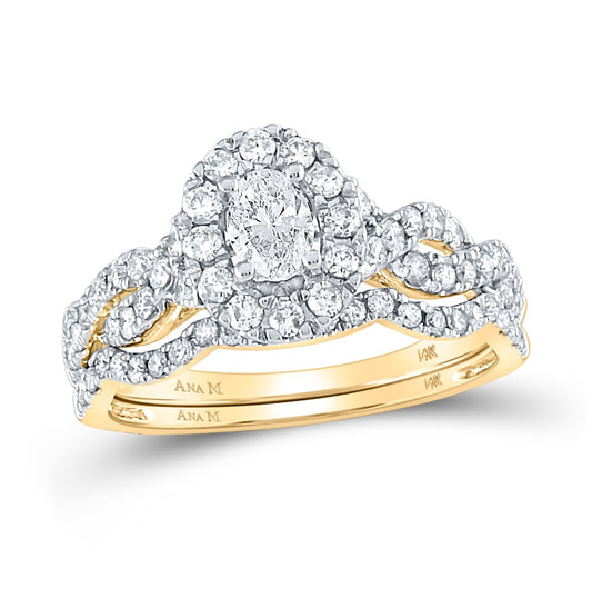14K White Or Yellow Gold Oval Diamond Bridal Wedding Ring Band Set , Womens Size: 5-10