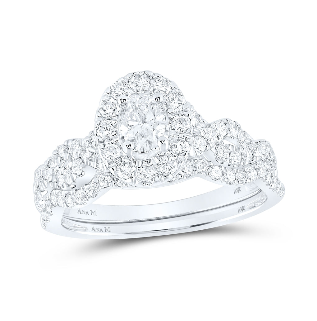14K White Or Yellow Gold Oval Diamond Bridal Wedding Ring Band Set , Womens Size: 5-10
