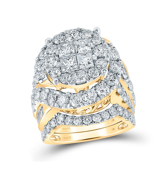 14K Yellow Gold Princess Diamond Bridal Wedding Ring Band Set 5-5/8 Cttw, Womens Size: 5-10