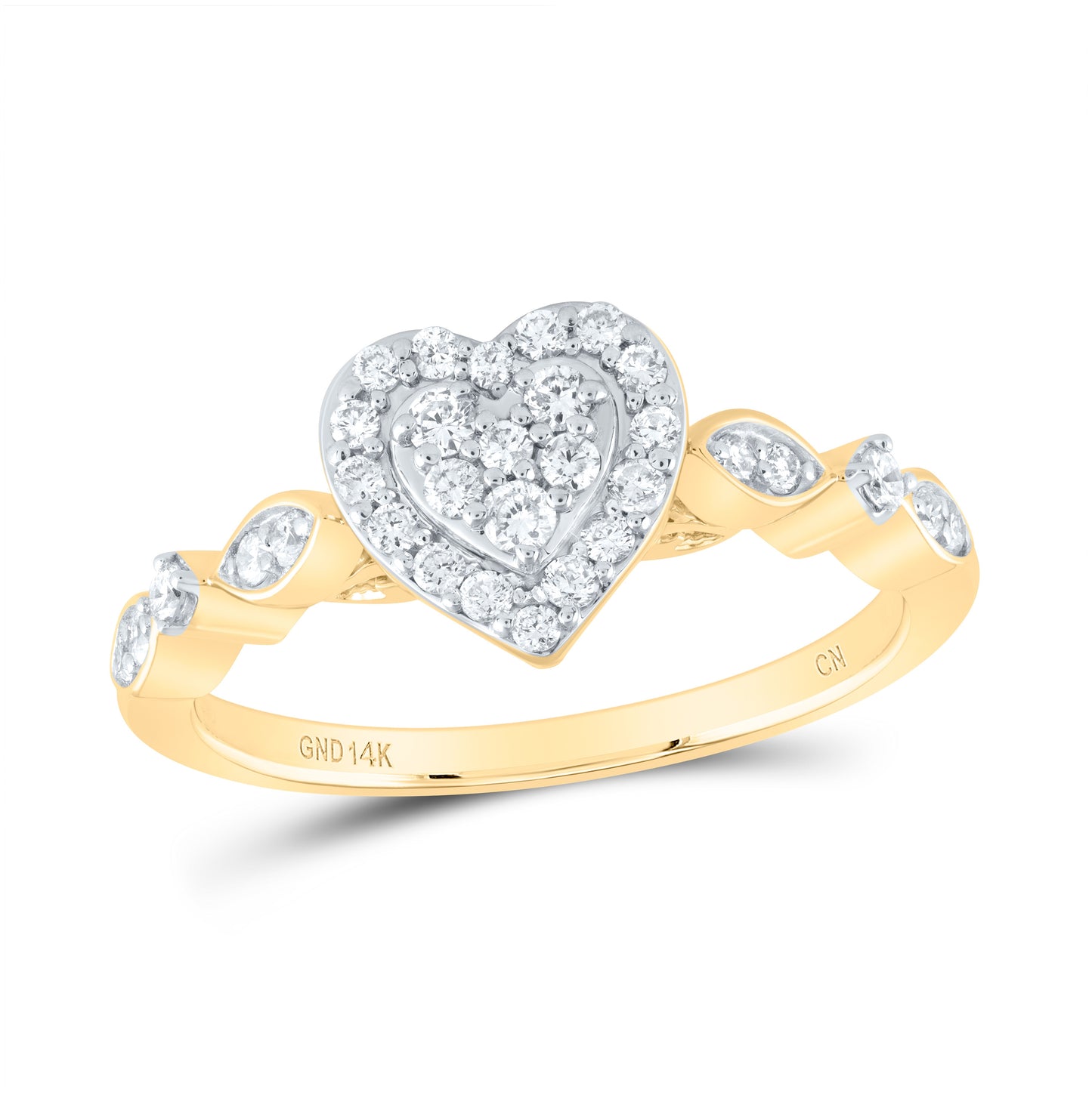 14K Yellow Gold Womens Round Diamond Heart Cluster Ring 1/3 Cttw, Womens Size: 5-10