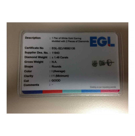 14K White Gold Womens Round Diamond Solitaire Earrings 1-3/8 Cttw