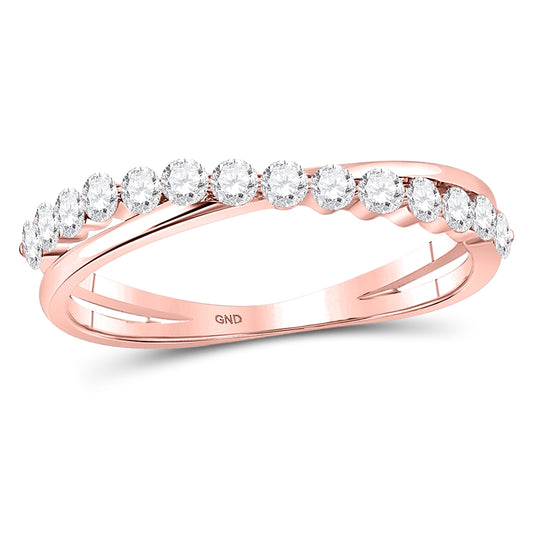 10K Rose Gold Womens Round Diamond Crossover Stackable Band Ring 1/3 Cttw, Womens Size: 5-10