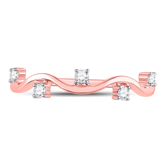 10K Rose Gold Womens Round Diamond Wave Stackable Band Ring 1/8 Cttw, Womens Size: 5-10