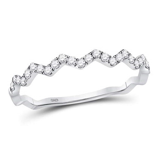 10K White Gold Womens Round Diamond Zigzag Stackable Band Ring 1/5 Cttw, Womens Size: 5-10