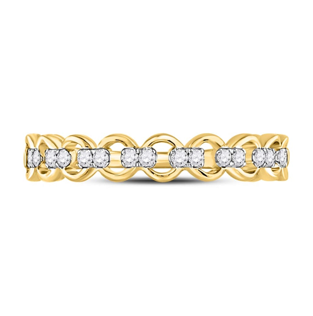 10K Yellow Gold Womens Round Diamond Link Stackable Band Ring 1/8 Cttw, Womens Size: 5-10