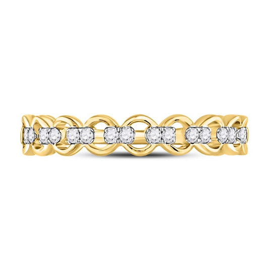 10K Yellow Gold Womens Round Diamond Link Stackable Band Ring 1/8 Cttw, Womens Size: 5-10