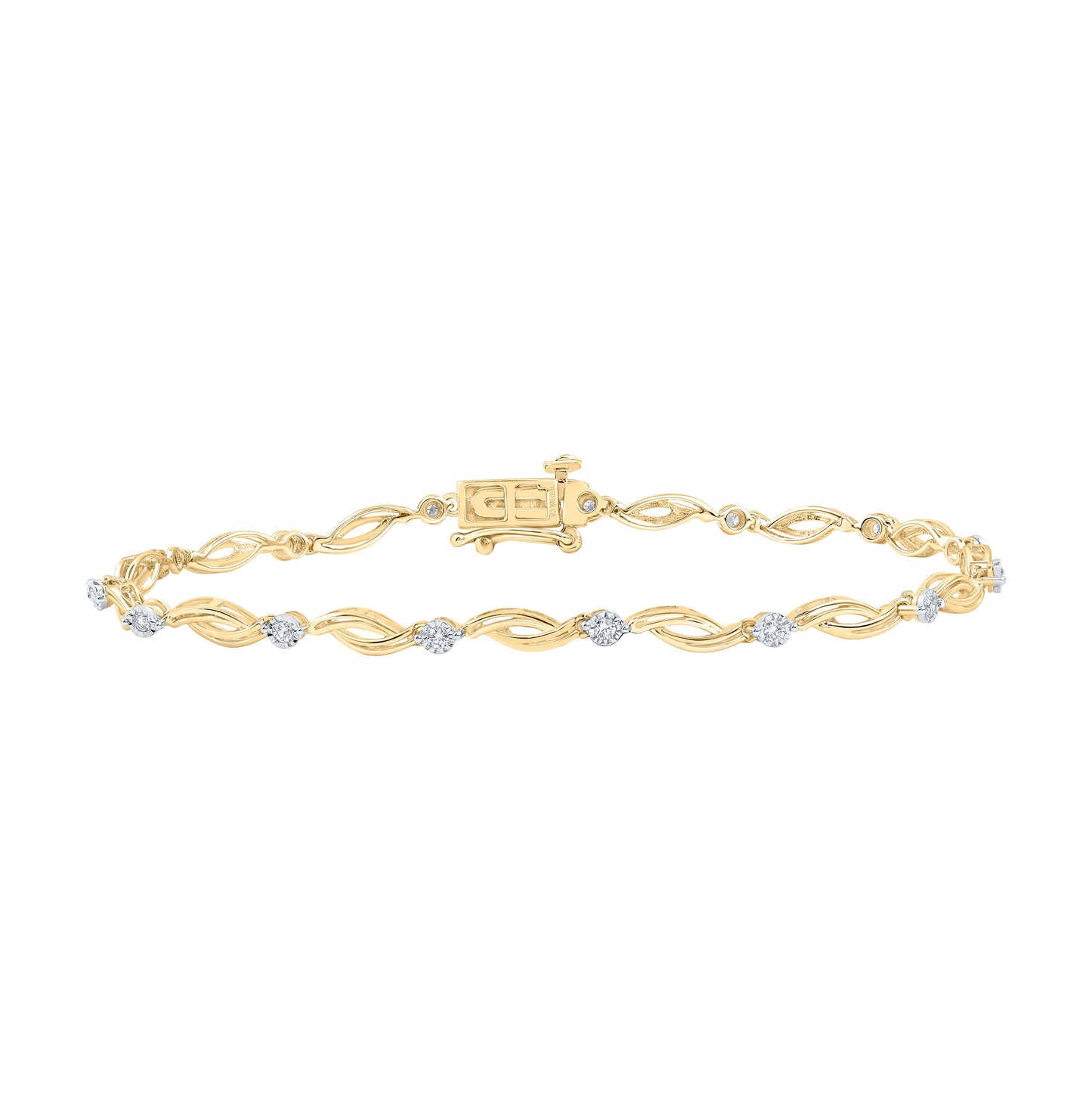 10K Yellow Gold Womens Round Diamond Twist Link Bracelet 1/4 Cttw