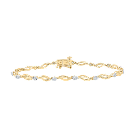 10K Yellow Gold Womens Round Diamond Twist Link Bracelet 1/4 Cttw
