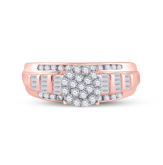 10K Rose Gold Round Diamond Cluster Bridal Wedding Engagement Ring 1/2 Cttw, Womens Size: 5-10