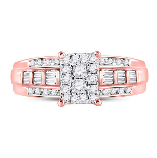 10K Rose Gold Round Diamond Cluster Bridal Wedding Engagement Ring 1/2ctw, Womens Size: 5-10