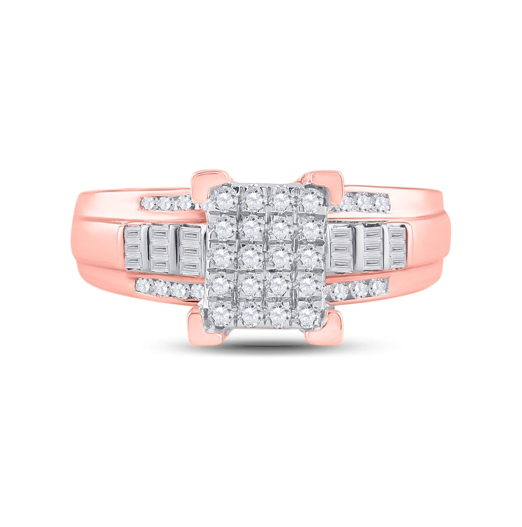 10K Rose Gold Round Dia. Cluster Wedding Engagement Ring 1/2ctw, Women's Sz: 5-10