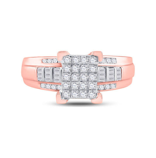 10K Rose Gold Round Dia. Cluster Wedding Engagement Ring 1/2ctw, Women's Sz: 5-10