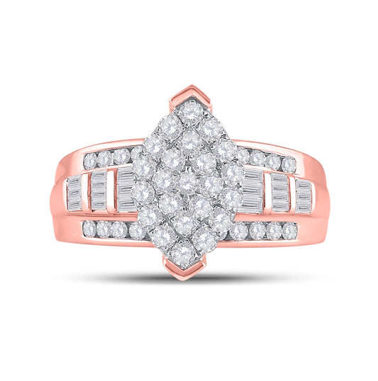 10K Rose Gold Round Diamond Cluster Bridal Wedding Engagement Ring 1ctw, Womens Size: 5-10