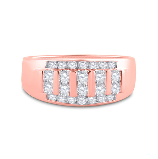 14K Rose Gold Mens Round Diamond Wedding Band Ring 1 Cttw, Mens Size: 7-13