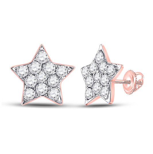 14K Rose Gold Womens Round Diamond Star Earrings 1/6 Cttw