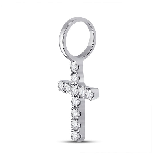 14K White Gold Womens Round Diamond Dainty Cross Pendant 1/10 Cttw