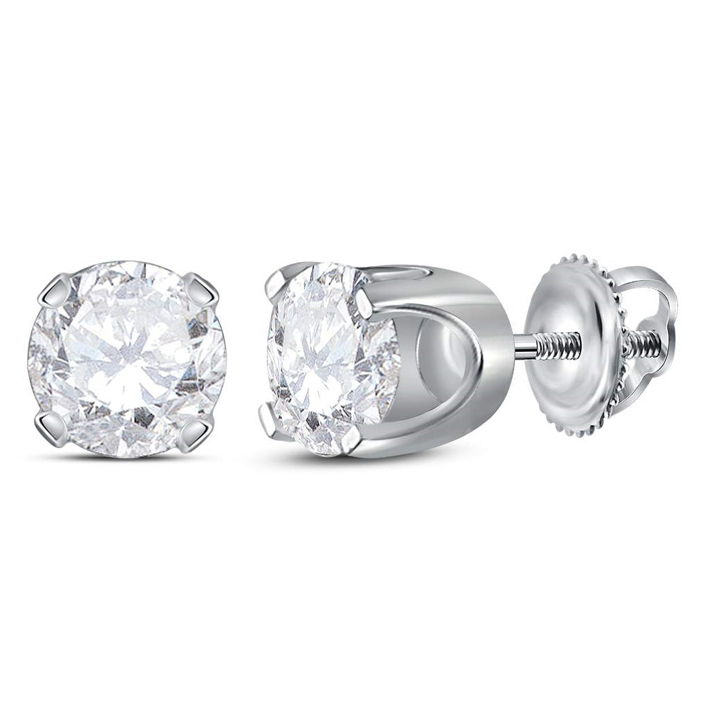 14K White Gold Unisex Round Dia. Solitaire Stud Earring 1-3/8ctw