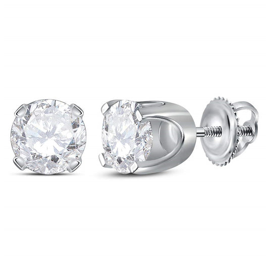 14K White Gold Unisex Round Dia. Solitaire Stud Earring 1-3/8ctw