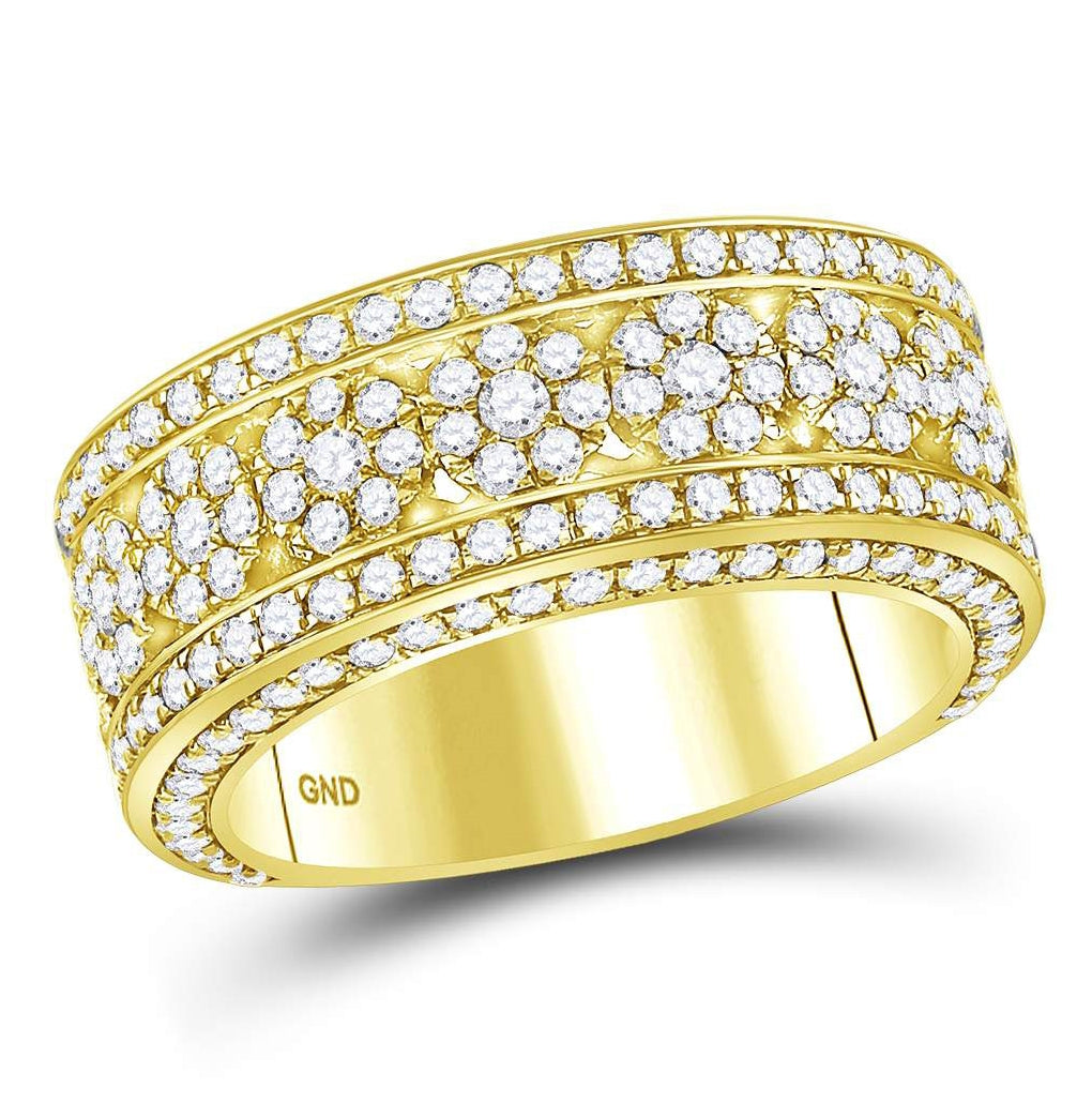 14K Yellow Gold Mens Round Diamond Cluster Band Ring 2-5/8 Cttw, Mens Size: 7-13