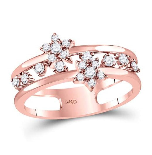 14K Rose Gold Womens Round Diamond Open Double Star Band Ring 1/3 Cttw, Womens Size: 5-10