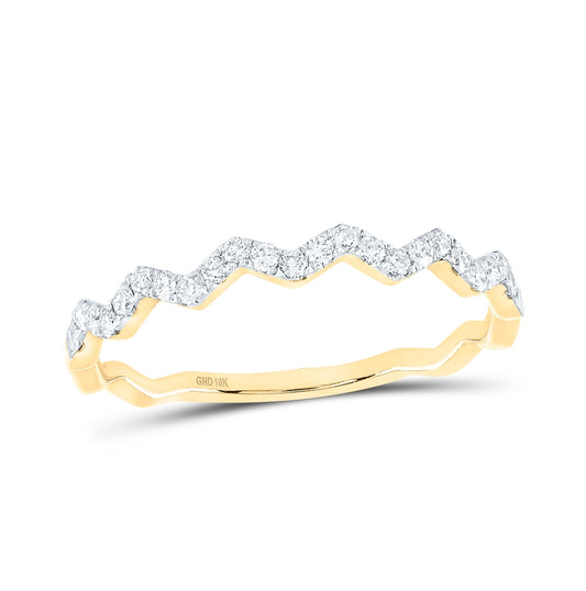 10K Yellow Gold Womens Round Diamond Zigzag Stackable Band Ring 1/5 Cttw, Womens Size: 5-10