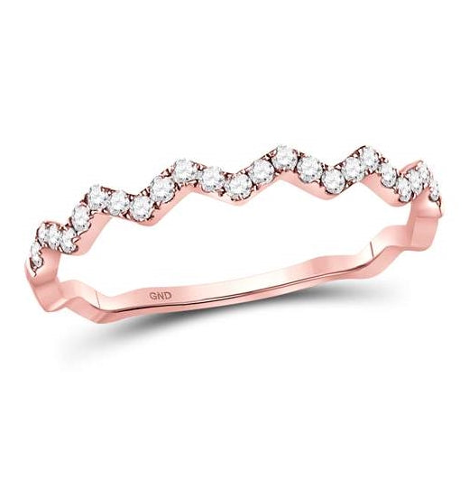 10K Rose Gold Womens Round Diamond Zigzag Stackable Band Ring 1/5 Cttw, Womens Size: 5-10