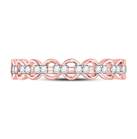 10K Rose Gold Womens Round Diamond Link Stackable Band Ring 1/8 Cttw, Womens Size: 5-10
