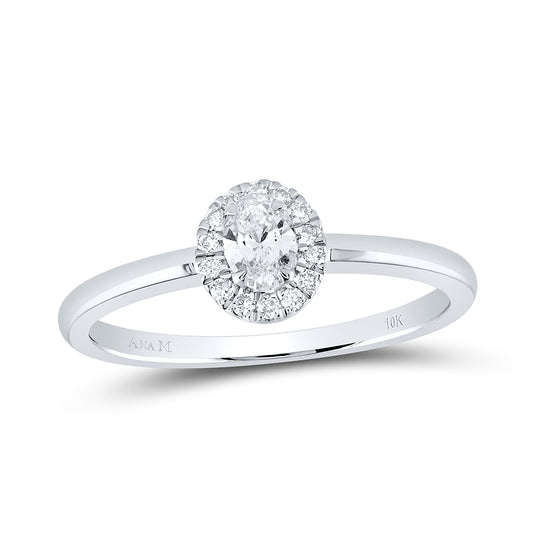 10K White Gold Oval Diamond Halo Bridal Wedding Engagement Ring 1/3 Cttw, Womens Size: 5-10