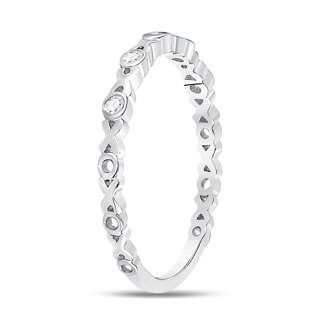 10K White Gold Womens Round Diamond XOXO Love Stackable Band Ring 1/12 Cttw, Womens Size: 5-10