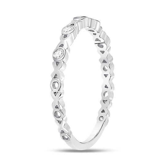 10K White Gold Womens Round Diamond XOXO Love Stackable Band Ring 1/12 Cttw, Womens Size: 5-10