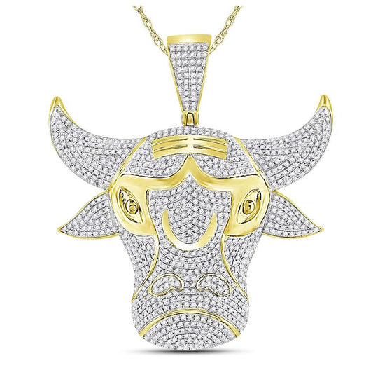 10kt Yellow Gold Mens Round Diamond Bulls Charm Pendant 2.00 Cttw