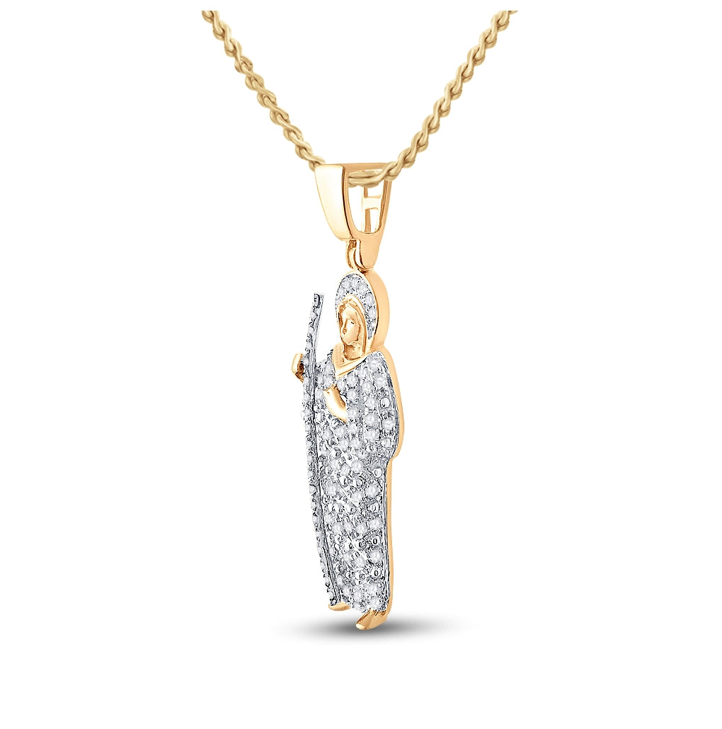 14K Yellow Gold Mens Round Diamond Jesus Saint Charm Pendant 3/8 Cttw