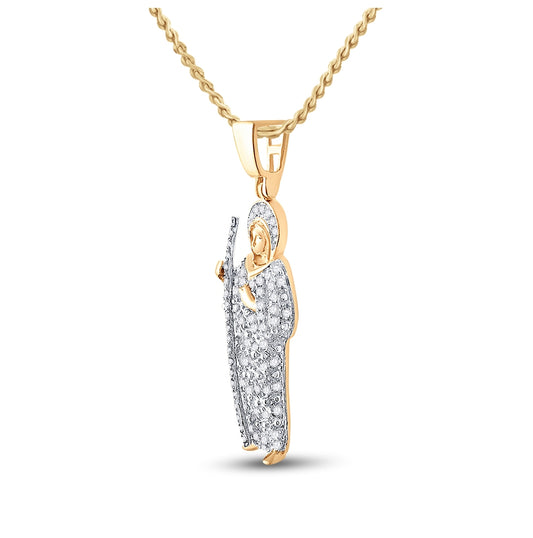 14K Yellow Gold Mens Round Diamond Jesus Saint Charm Pendant 3/8 Cttw