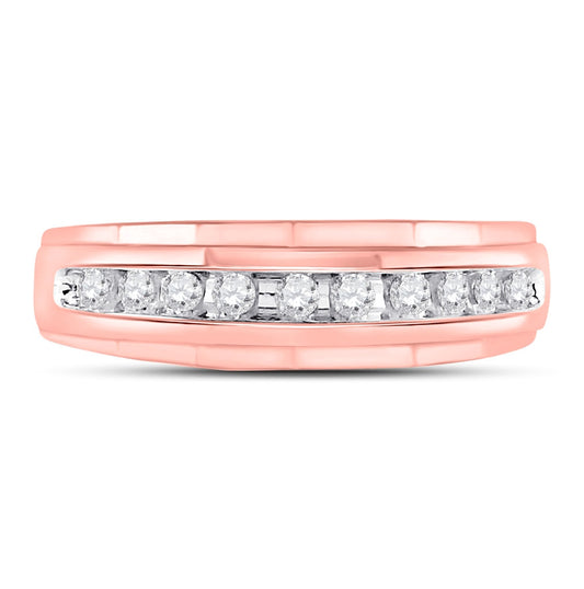 10K Rose Gold Mens Round Diamond Wedding Band Ring 1/4 Cttw, Mens Size: 7-13