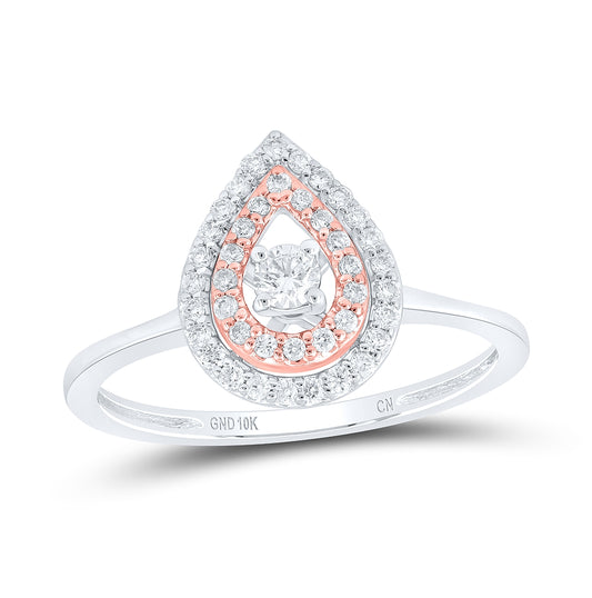10K Two-tone Gold Womens Round Diamond Teardrop Solitaire Ring 1/4 Cttw, Womens Size: 5-10