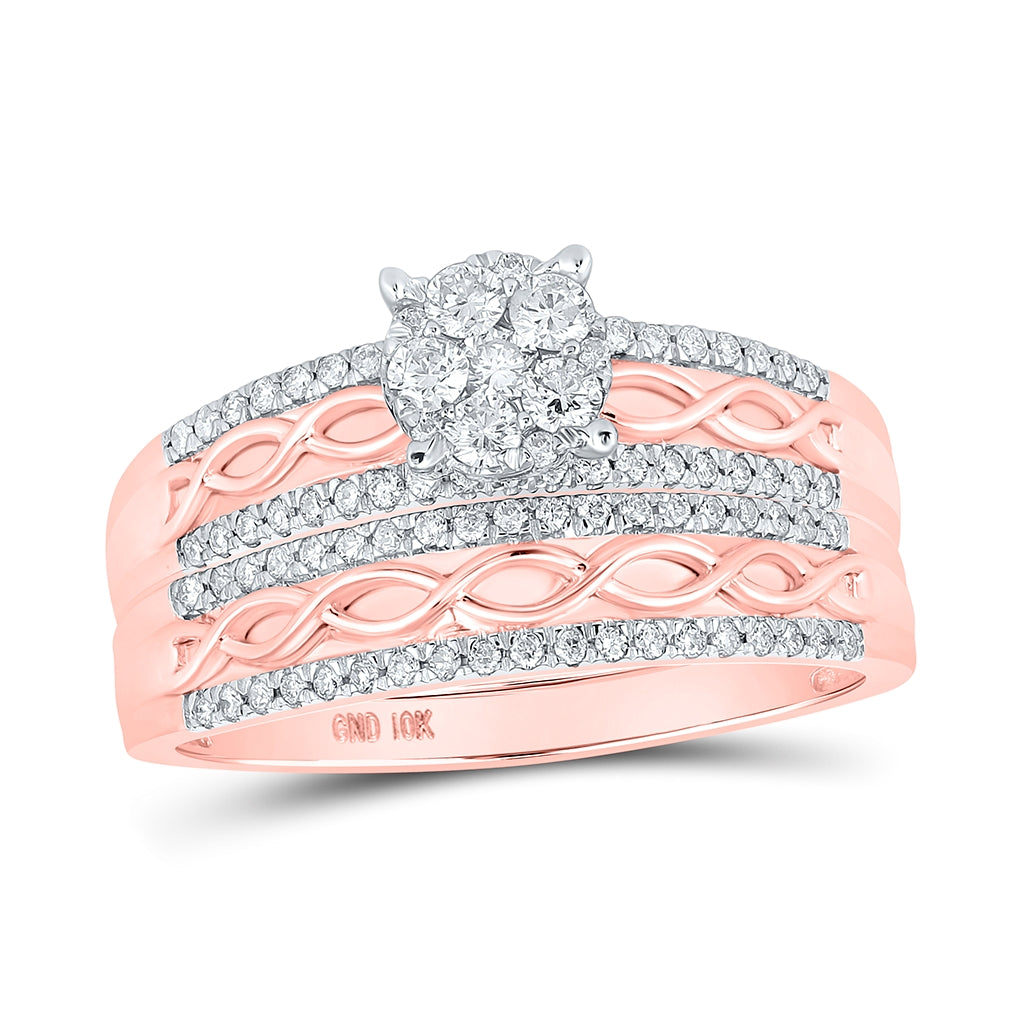 10K Yellow Or White Or Rose Gold His Hers Round Diamond Cluster Matching Wedding Set , Womens Size: 5-10, Mens Size: 7-13