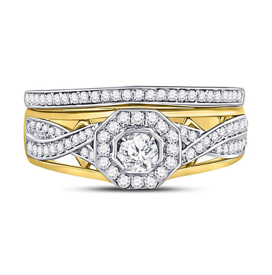 14K Yellow Gold Round Diamond Twist Bridal Wedding Ring Band Set 1/2 Cttw, Womens Size: 5-10