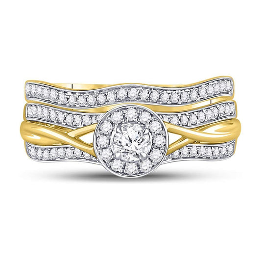 14K Yellow Gold Round Diamond Bridal Wedding Ring Band Set 1/2 Cttw, Womens Size: 5-10