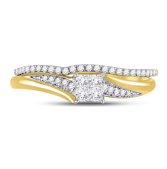14K Yellow Gold Princess Diamond Cluster Bridal Wedding Ring Band Set 1/3 Cttw, Womens Size: 5-10
