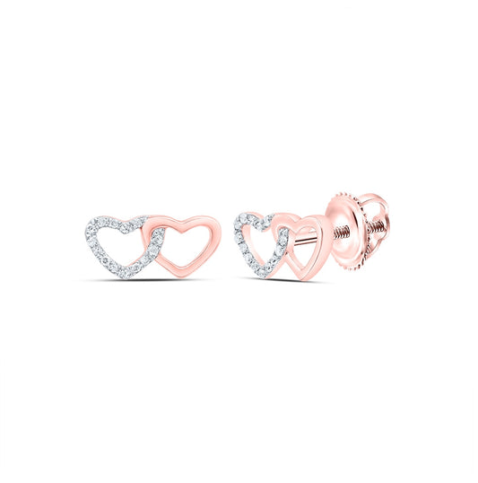 10K Rose Gold Womens Round Diamond Heart Earrings 1/12 Cttw, Length: 0.2 In, Width: 0.43 In