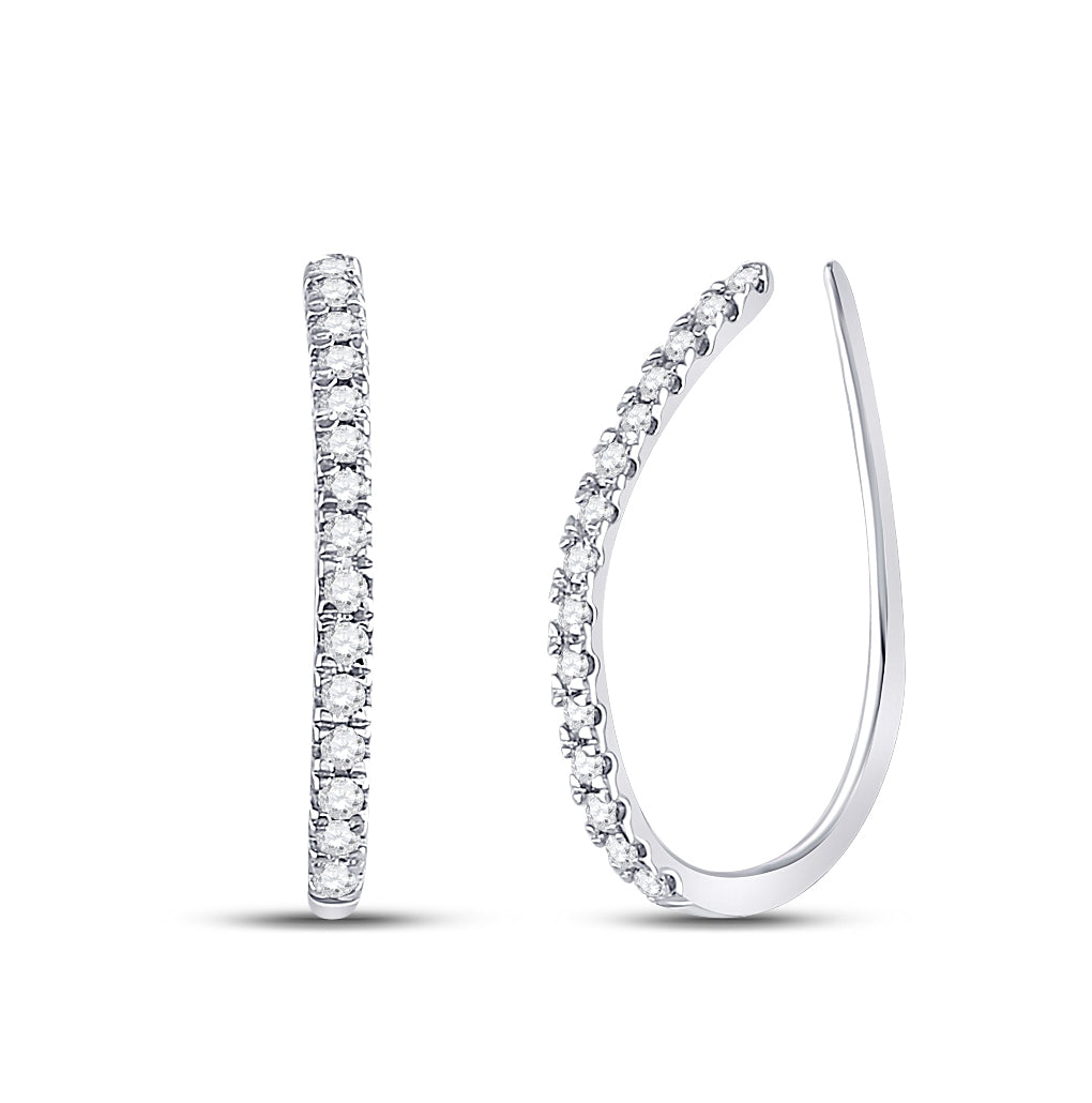 10K White Gold Womens Round Diamond Hoop Earrings 1/4ctw